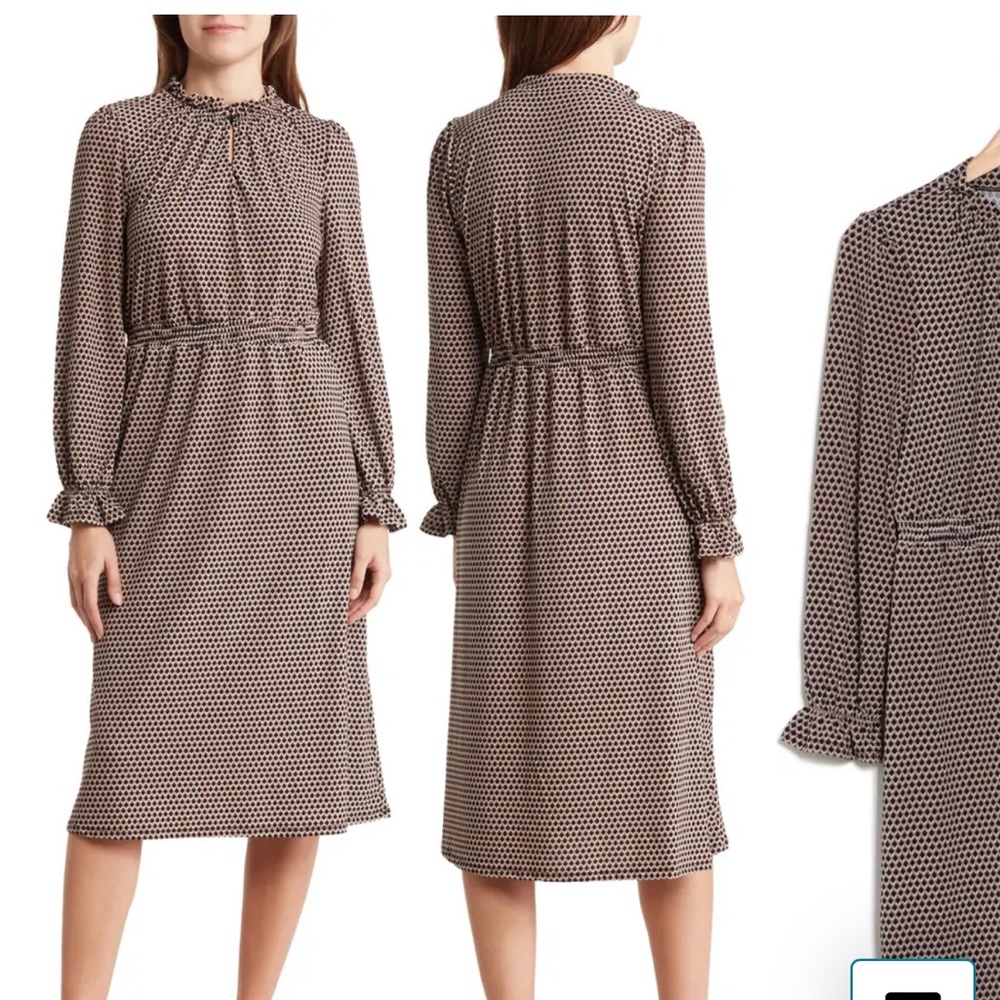 Adrianna Papell - smock waist midi geometric print dress
